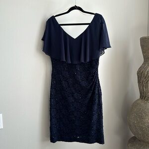 Connected Apparel, navy sequin dress. Off the shoulder option. Pull on, lined.